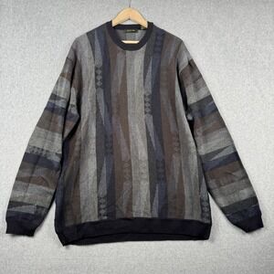 Cotton Reel Sweater Mens 2XLT Brown Gray Knit Wool Blend Crew Grandpa Geometric